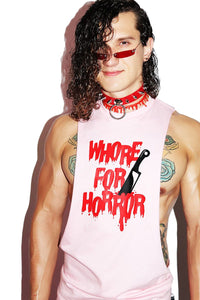 Whore for Horror Low Arm Shedder Tank- Pink