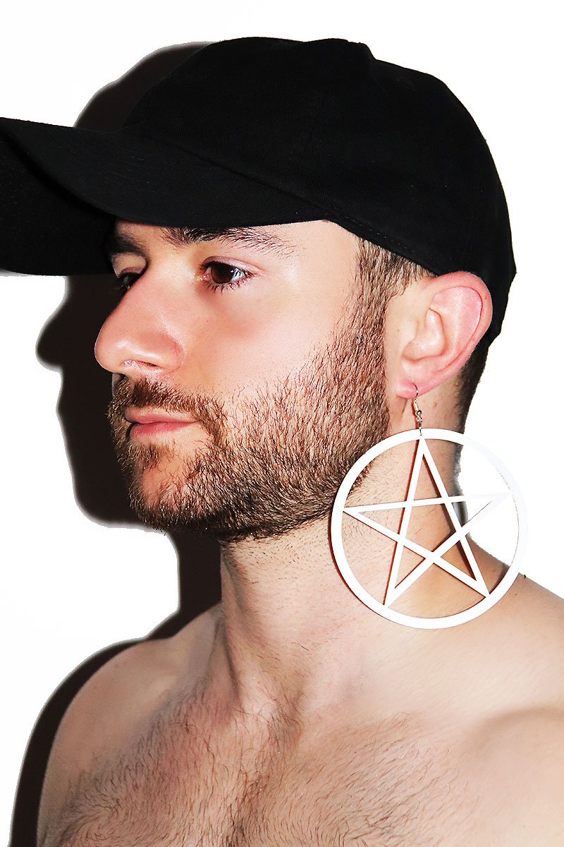 Pentagram Mega Single Earring- White