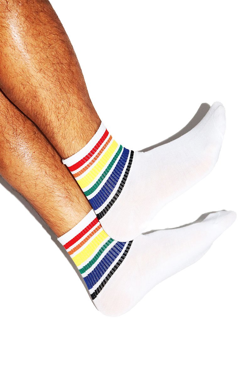 Rainbow Stripe Quarter Length Socks- White