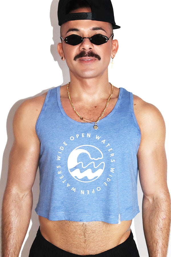 Wide Open Waters Crop Racerback Tank in Light Blue, view 2