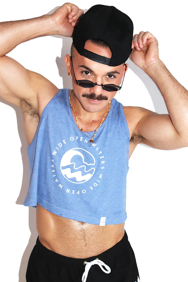 Wide Open Waters Crop Racerback Tank in Light Blue