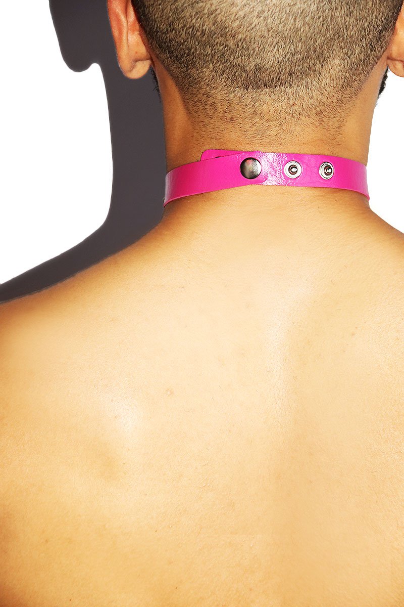 Hells Bells Vegan Leather Choker Necklace- Pink