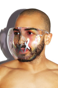 Stitched Shut Face Shield Sunglasses Mask- Silver