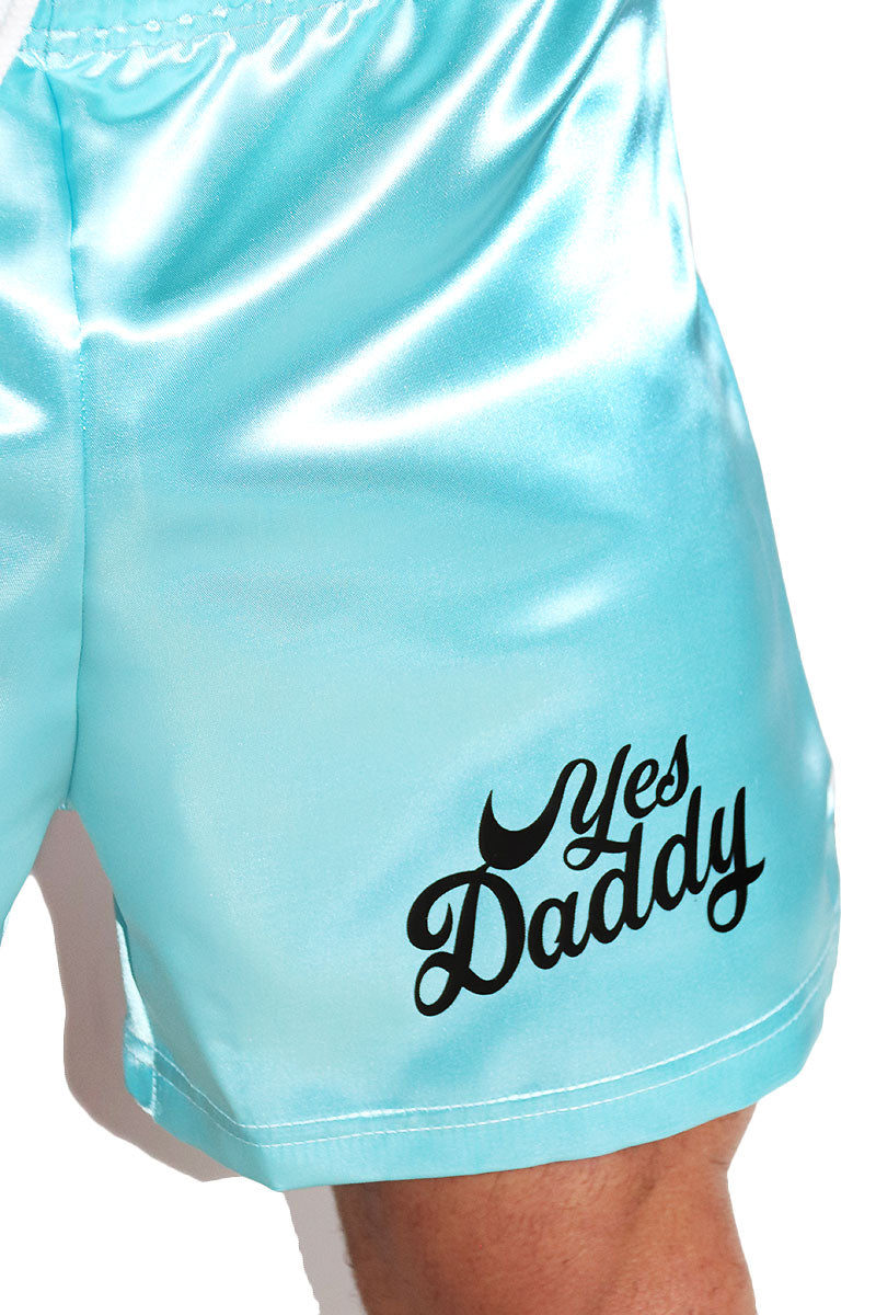Yes Daddy Satin Athletic Shorts-Blue