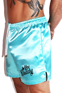 Yes Daddy Satin Athletic Shorts-Blue