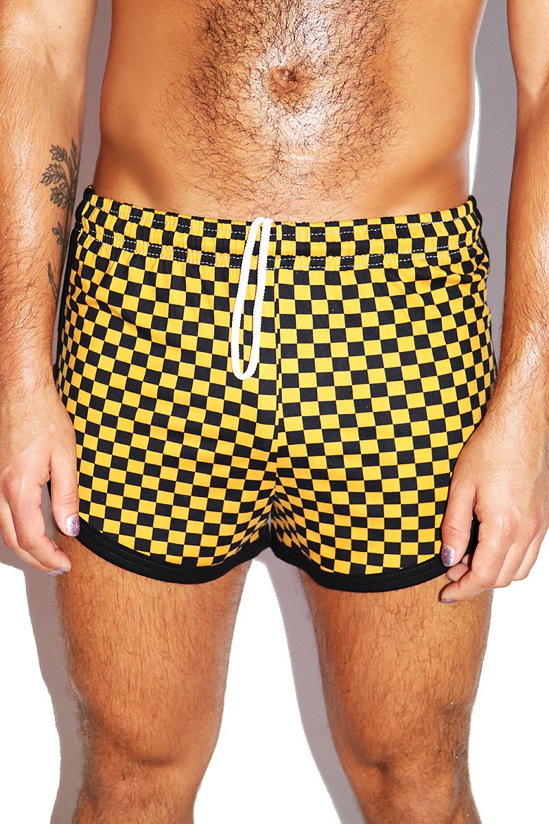 Checkerboard Running Shorts- Yellow