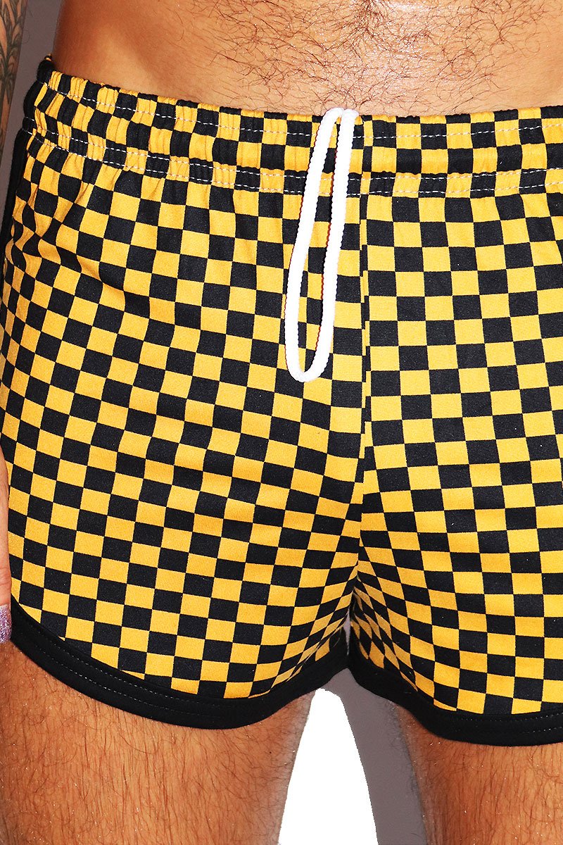 Checkerboard Running Shorts- Yellow