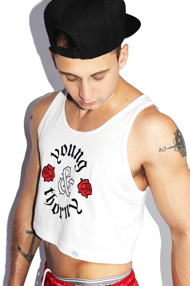 Young  & Thorny Crop Racerback Tank- White