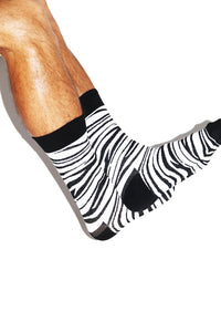 Animal Instinct Zebra Crew Socks- Black