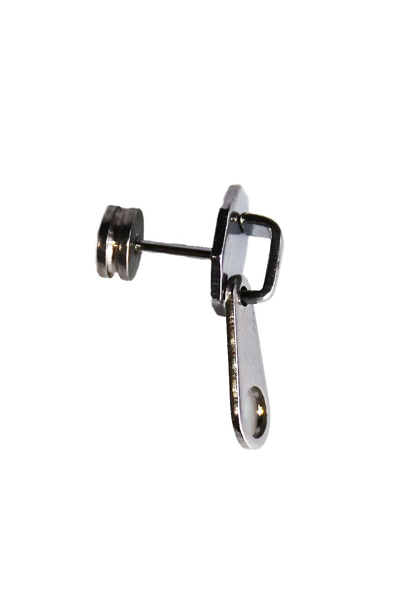 Zipper Front Single Earring- Silver
