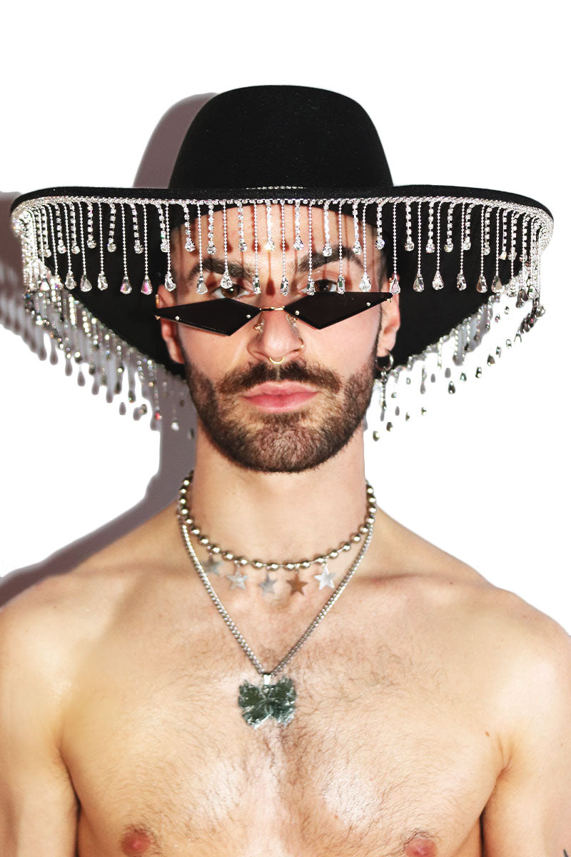 Rhinestone Cowboy Wide Brim Hat - Black