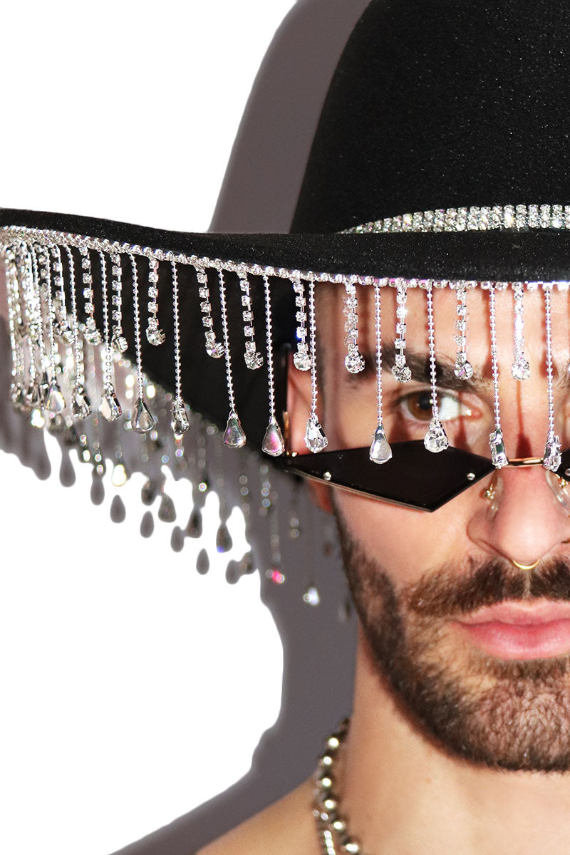 Rhinestone Cowboy Wide Brim Hat - Black