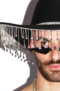 Rhinestone Cowboy Wide Brim Hat - Black