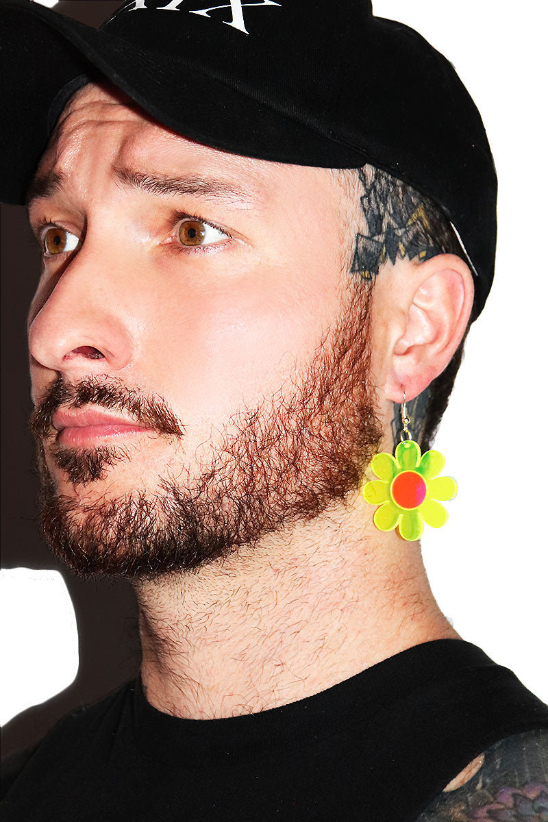 Daisy Flower Acrylic Earring - Neon Green