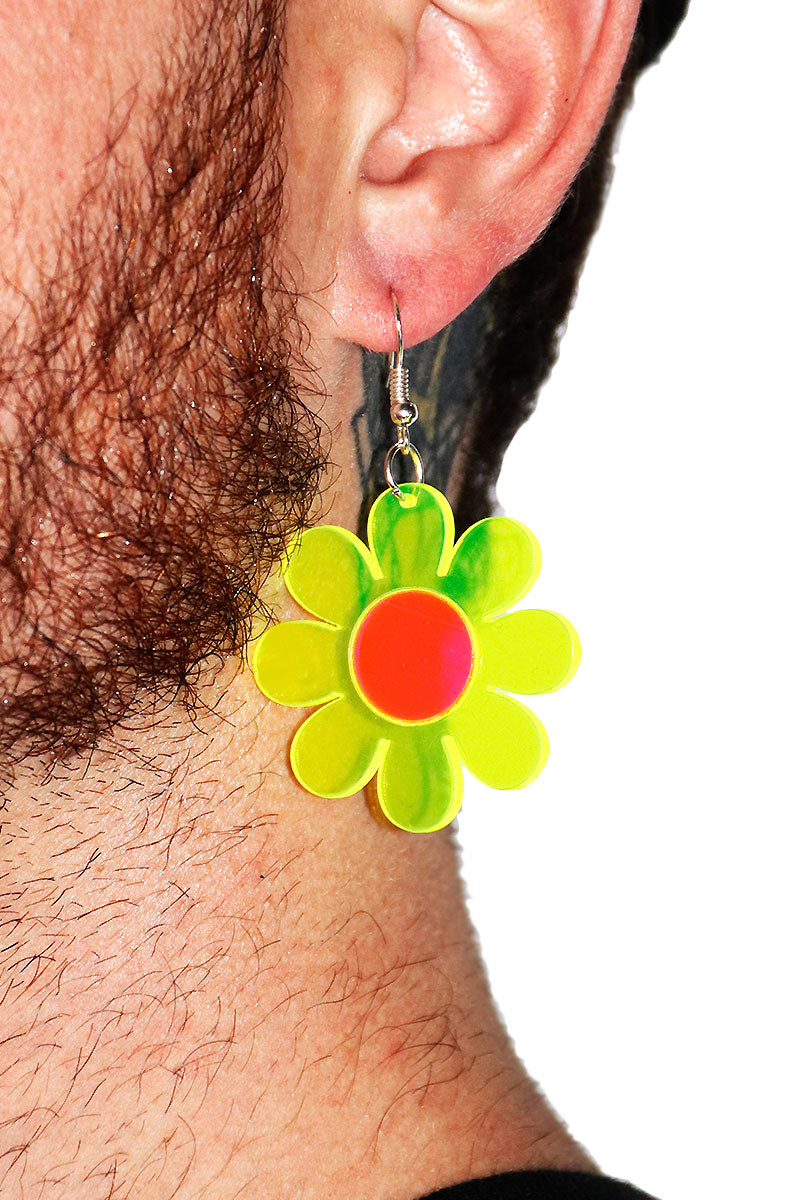 Daisy Flower Acrylic Earring - Neon Green