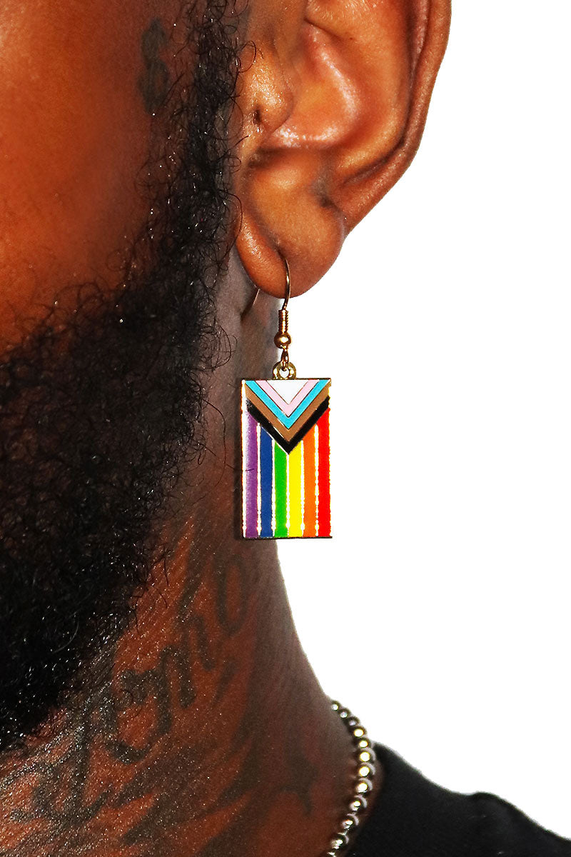 All Inclusive Pride Flag Single Earring- Gold